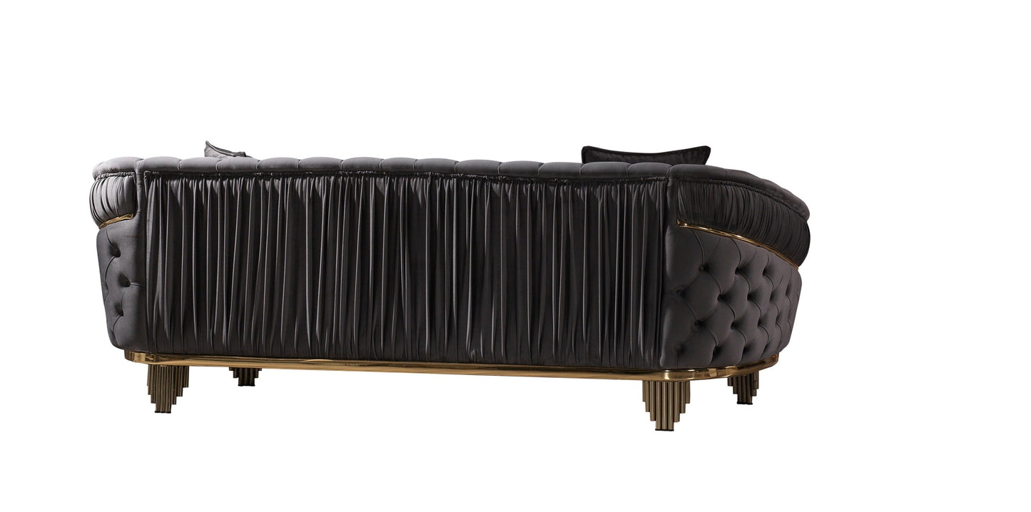 Vanessa Sofa in Grey and Gold with Fabric button-tufted velvet upholstery Finish