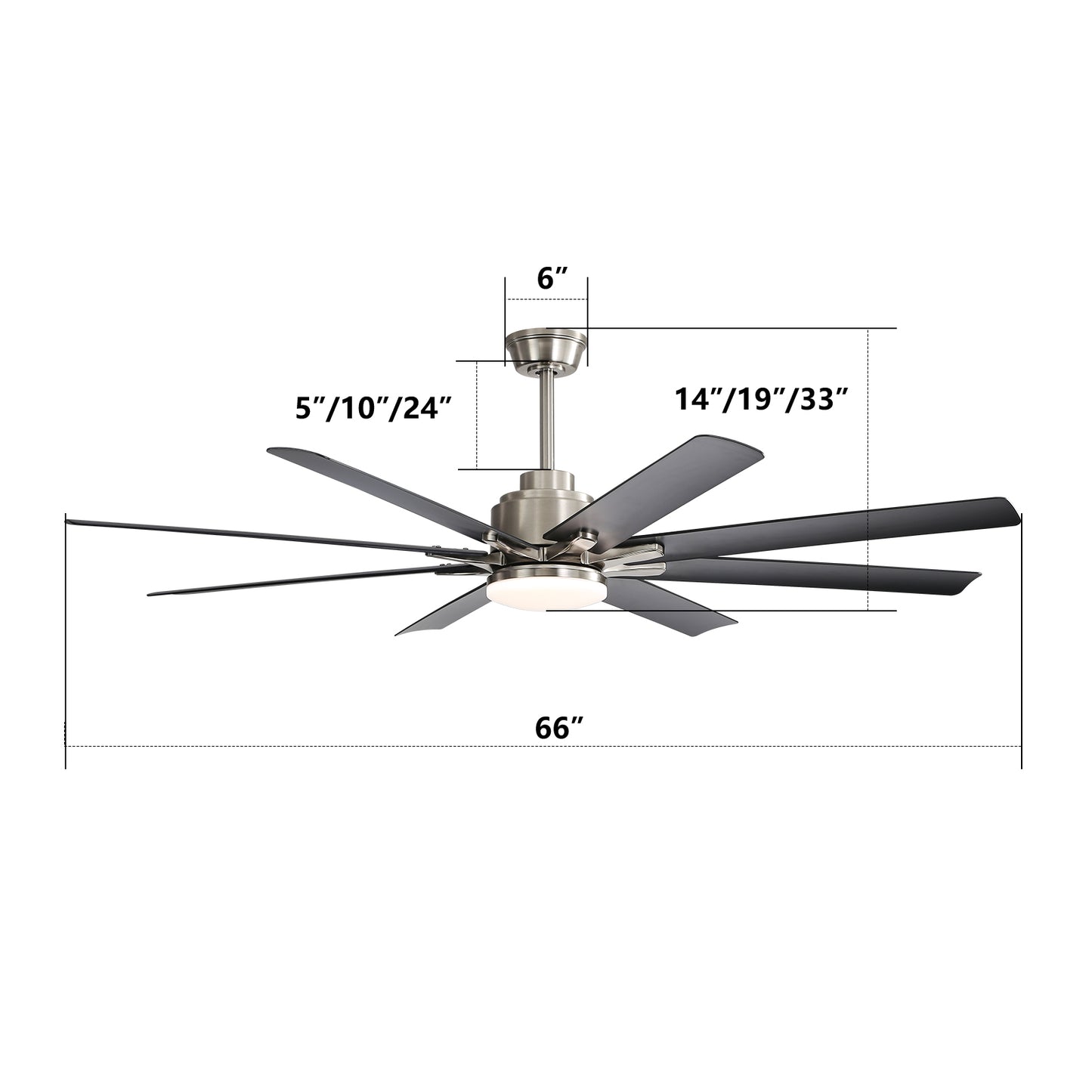 66 Inch Large Ceiling Fan With Dimmable Led Light 8 ABS Blades Smart Remote Control Reversible DC Motor For Living Room