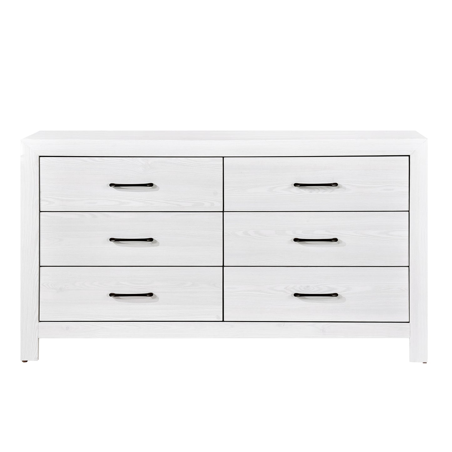 Modern White Finish 1pc Dresser of 6x Drawers Black Hardware Wooden Bedroom Furniture