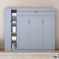 Queen Size Murphy Bed Wall Bed with Shelves, Wardrobe and LED Lights,Gray