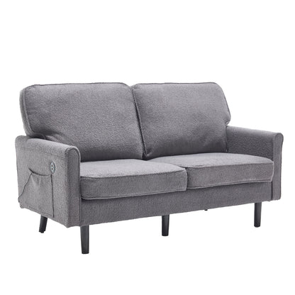 COOLMORE Loveseat Sofa, Mid Century Modern Love Seat, 2 Seater Sofa Couches for Living Room, Small Couch with USB & Removable Pillow Cover, Comfy Couch for Bedroom, Apartment (Gray)