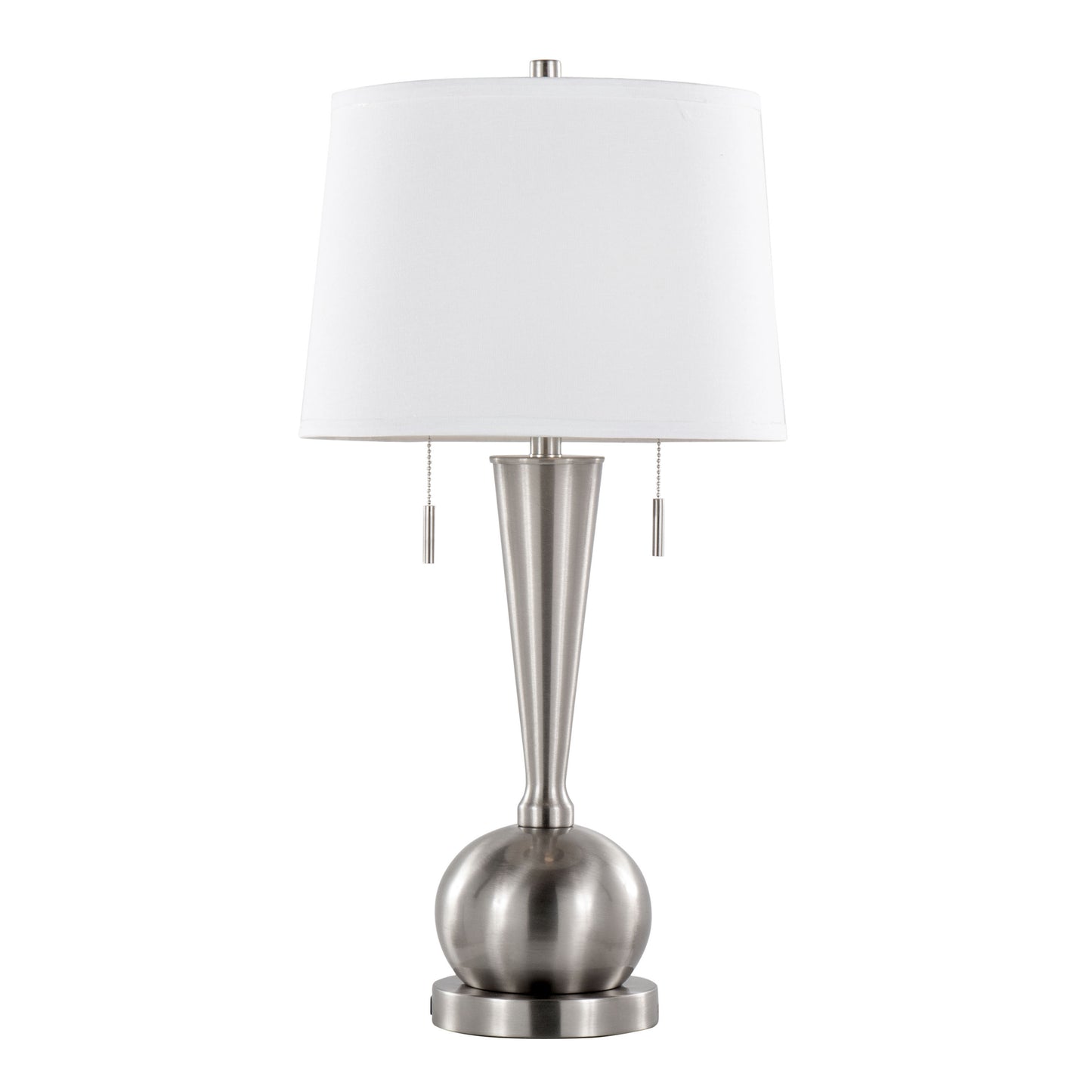 Jules 30.25" Contemporary Metal Table Lamp in Brushed Nickel with White Linen Shade and Built-In USB Port from Grandview Gallery by LumiSource - Set of 2