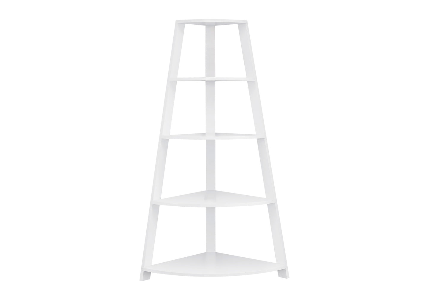 Bookshelf, Bookcase, Etagere, Corner, 4 Tier, 60"h, Office, Bedroom, White Laminate, Contemporary, Modern