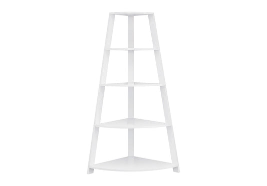 Bookshelf, Bookcase, Etagere, Corner, 4 Tier, 60"h, Office, Bedroom, White Laminate, Contemporary, Modern