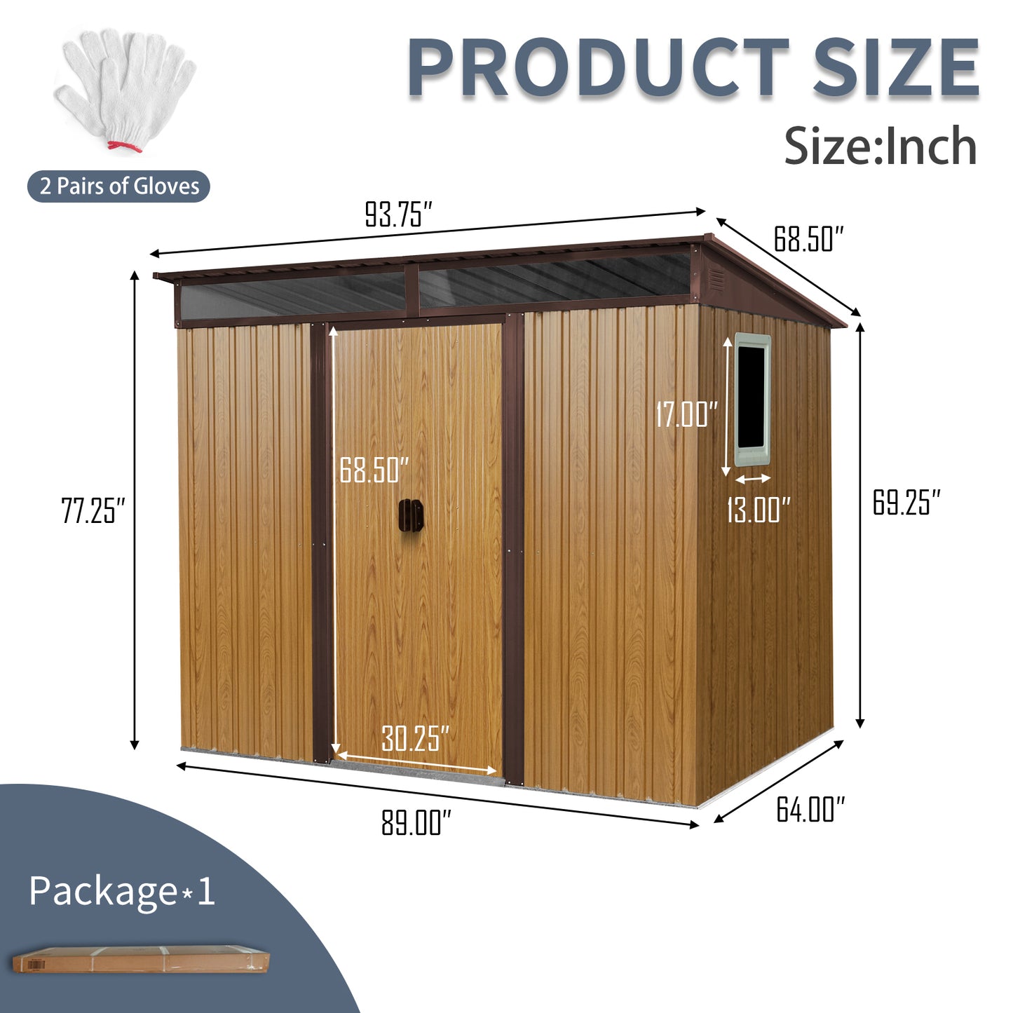 8 ft x 6 ft Outdoor Metal Storage Shed with Window and Transparent plate for Garden, Lawn  (Coffee)