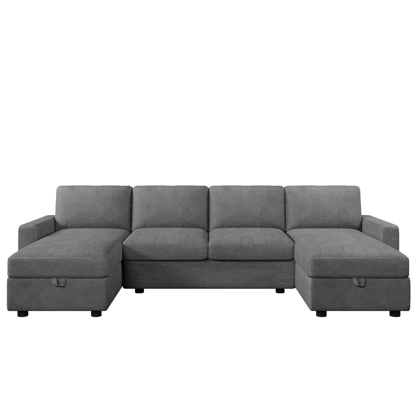 Modern Convertible Sectional Sofa with Storage Chaise Lounges and USB Ports, Dark Gray Twill Polyester, 103.9'