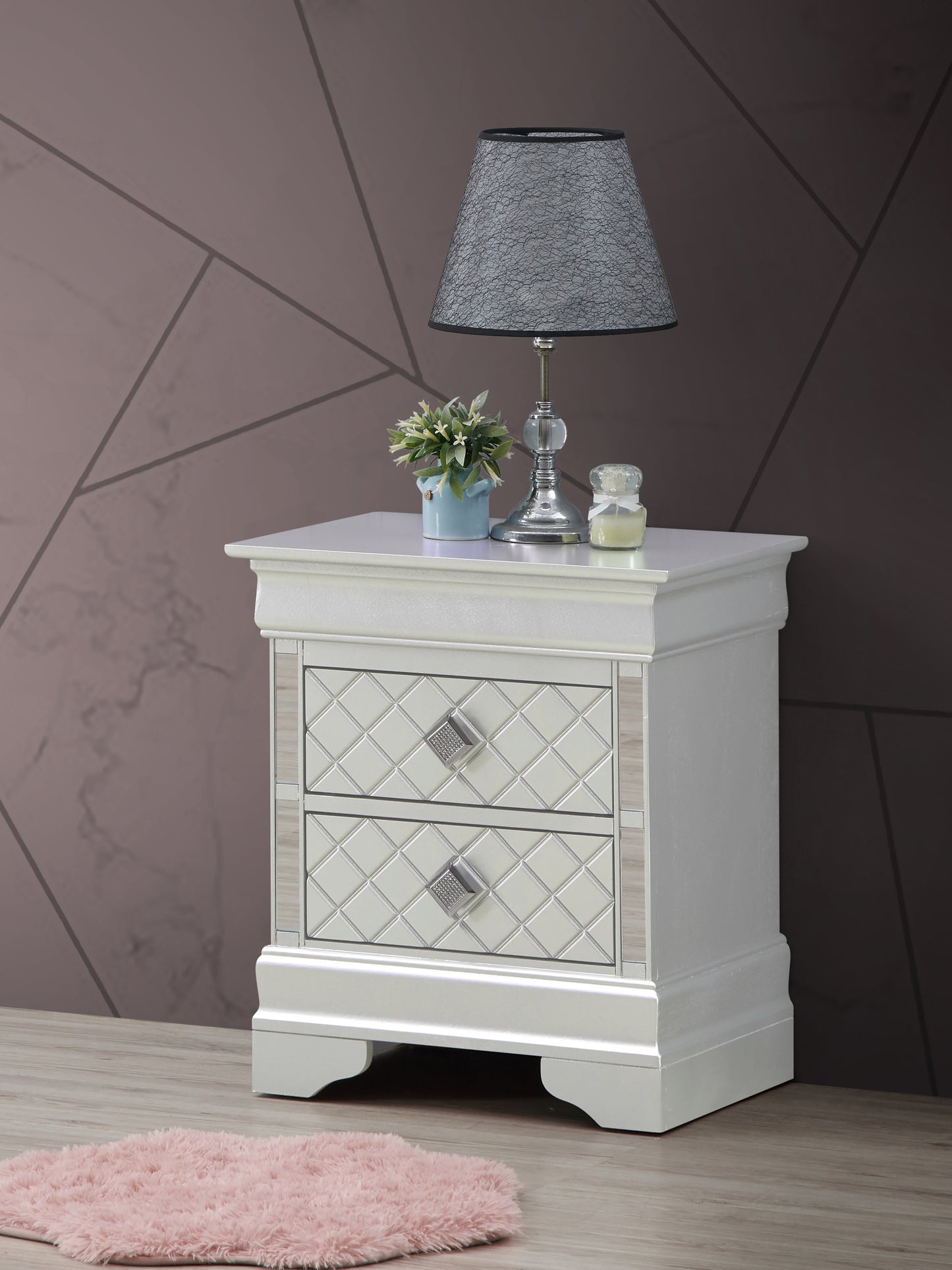 Sleek Silver Champagne Nightstand