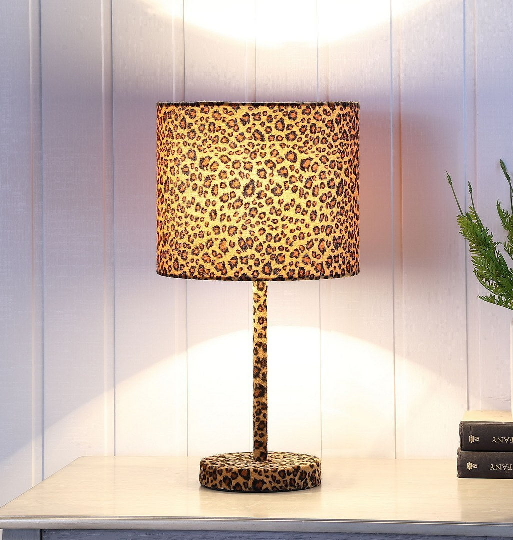 19.25" Faux Suede Leopard Print Metal Table Lamp