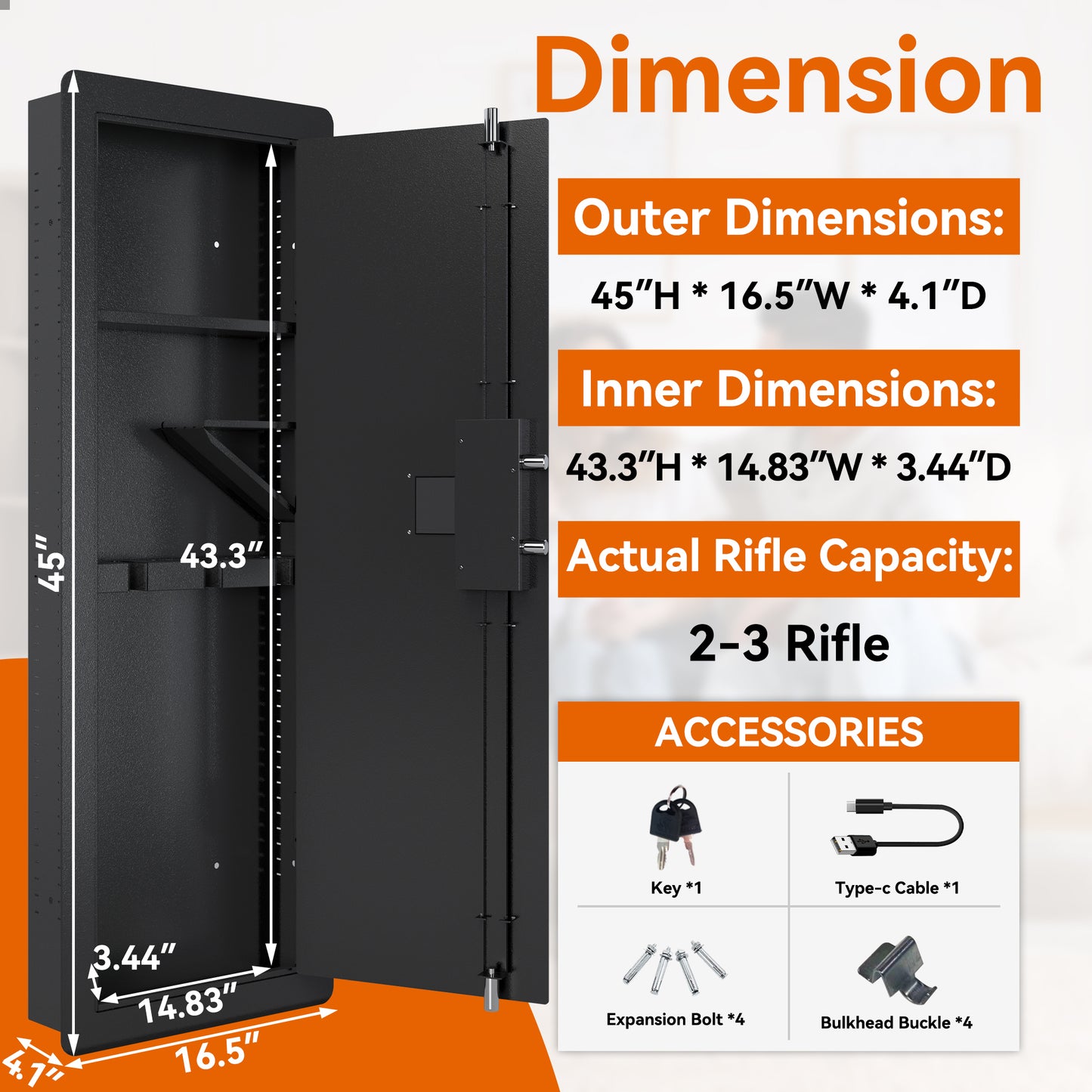 Wall Gun Safe, Gun Safes for Home, Gun Safes & Cabinets, Wall Safes Between The Studs, Quick-Access Rifle Safe with Removable Shelf and Digital Keypad(Black)