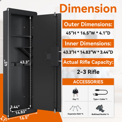 Wall Gun Safe, Gun Safes for Home, Gun Safes & Cabinets, Wall Safes Between The Studs, Quick-Access Rifle Safe with Removable Shelf and Digital Keypad(Black)