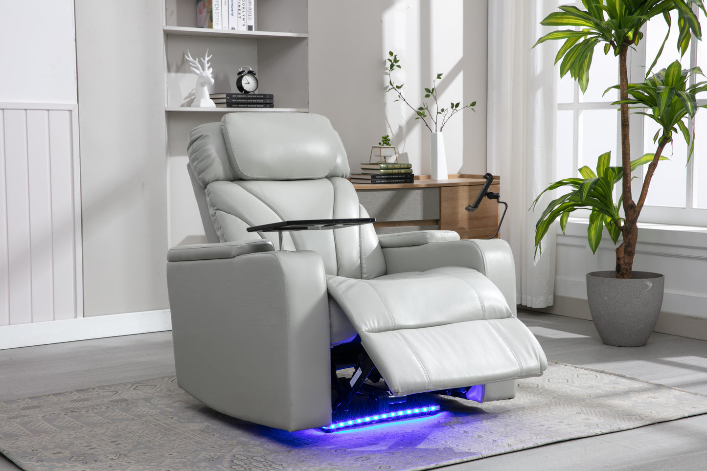 Power Motion Recliner Electric Power Recliner with USB Charging Port, Hidden Arm Storage, Convenient Cup Holder and Bluetooth Speaker, Light Grey(Old Sku:SG000800AAE)