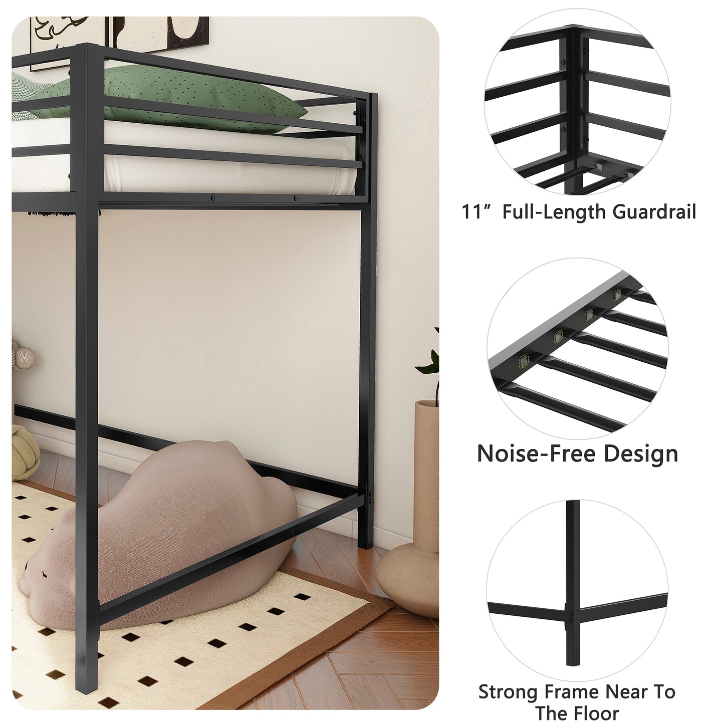 Adam sturdy junior twin loft bunk black for kids with easy climbing ladder, space saving