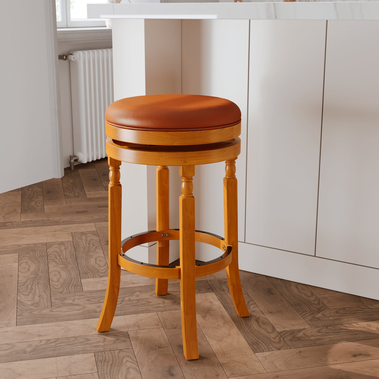 30" Bar Stool, Natural Finish, Saddle Leather Seat