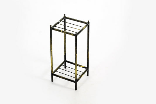 17" Gray Stone Slab 2 Tier Small Square Black / Gold Cast Metal Plant Stand