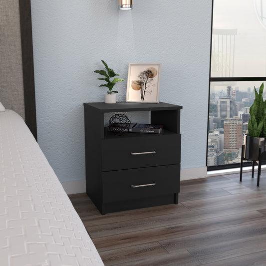 Napoles Nightstand , End Table, Side Table Superior Top, Two Drawers, One Shelf -Black