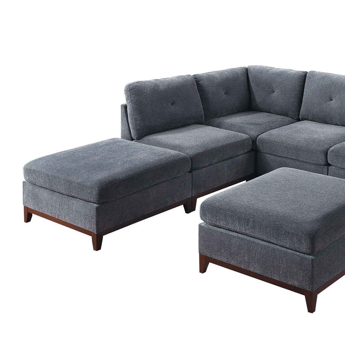 Ash Grey Chenille Fabric Modular Sectional 7pc Set Living Room Furniture U-Sectional Couch 2x Corner Wedge 3x Armless Chairs and 2x Ottomans Tufted Back