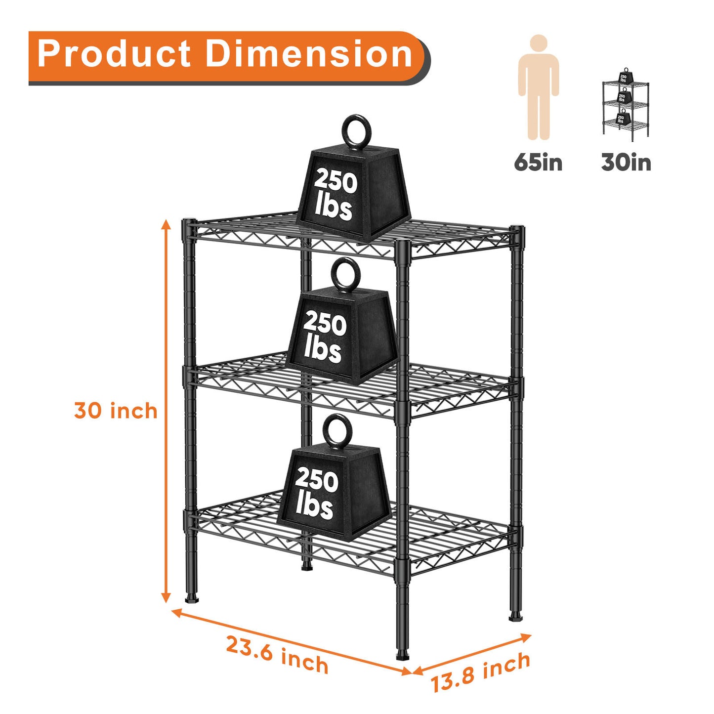 Storage Shelving Unit, Adjustable Metal Wire Racks Heavy Duty Standing Shelf Organizer for Kitchen, Closet, Pantry, Garage, Bathroom, Laundry,3-Tier