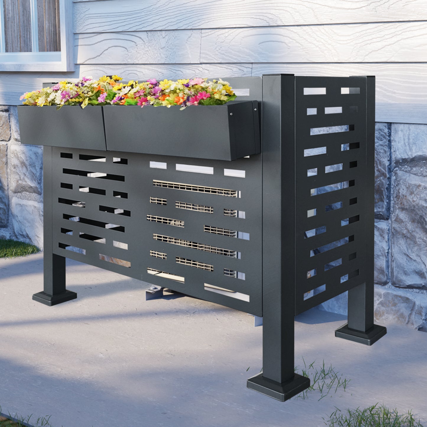 4ftx2ft Air Conditioner Fence for Outdoor Units,Metal Privacy Fence Cover, Perfect to Conceal Air Conditioning Units,3- Fence Panels