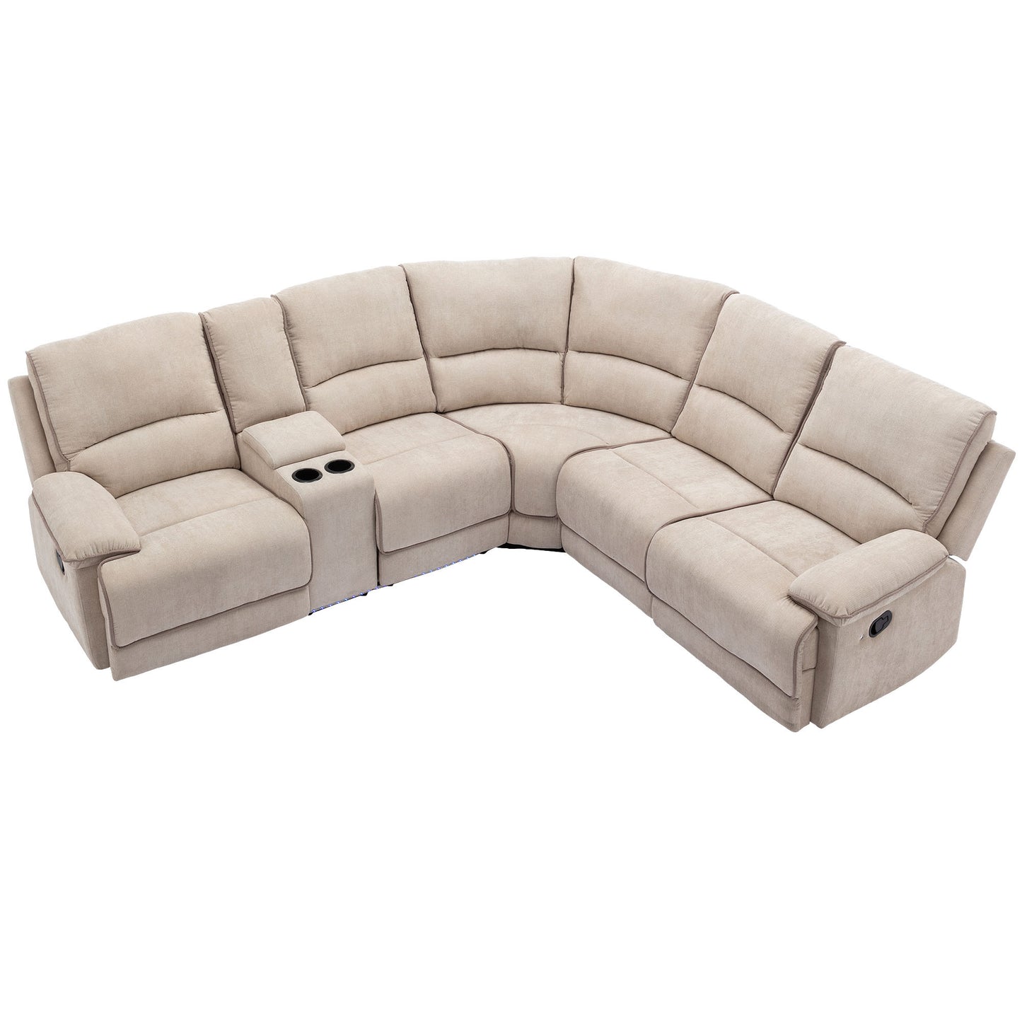 94.8" Modern Manual Reclining Living Room Furniture Set with USB Ports, Hidden Storage, LED Light Strip and 2 Cup Holders, Cream