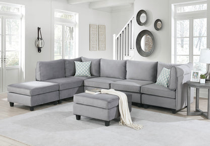 Zelmira 120" Gray Velvet 7Pc Modular Sectional Sofa