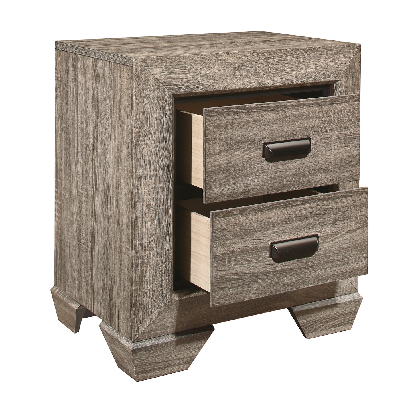 Natural Finish 1pc Nightstand Flat Cup Pulls Two Dovetail Drawers Wooden Bed Side Table Bedroom Furniture