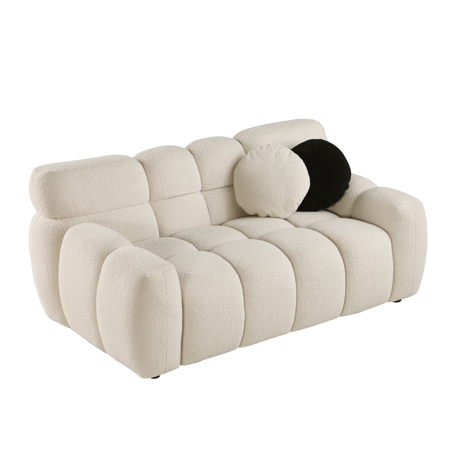 64.96 length ,35.83" deepth ,human body structure for USA people,  marshmallow sofa,boucle sofa ,2  seater, BEIGE  BOUCLE