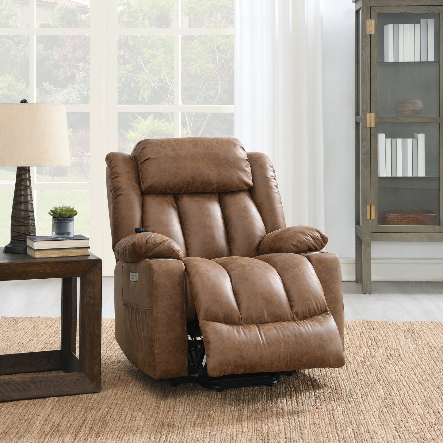 Brown Power Lift Recliner with Massage and Heating