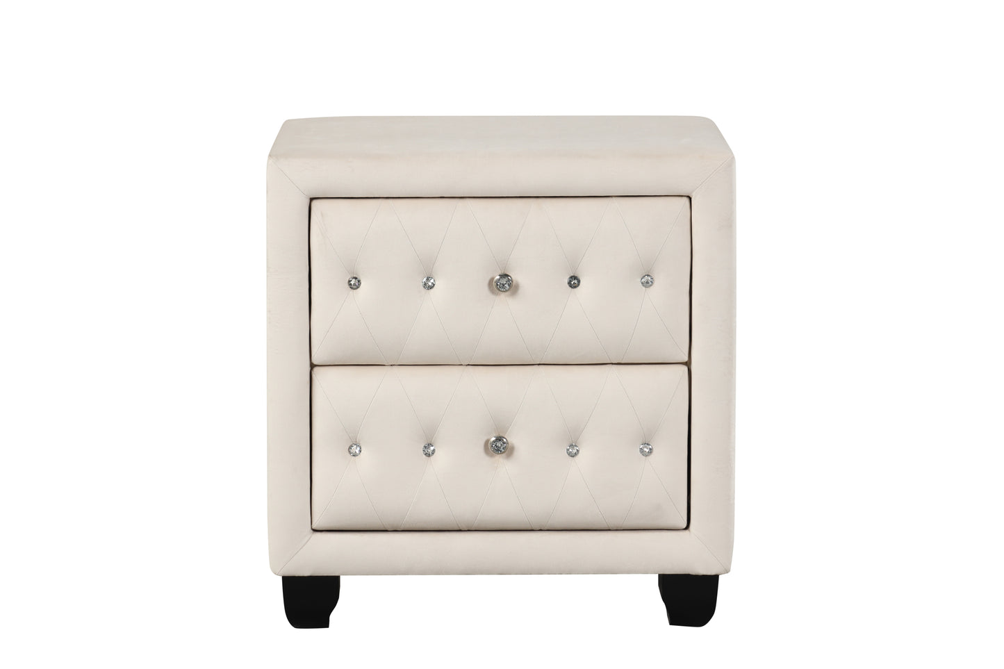 Modern Style Crystal Tufted 2-Drawer Nightstand Upholstered with Velvet Fabric Made with Wood in Cream