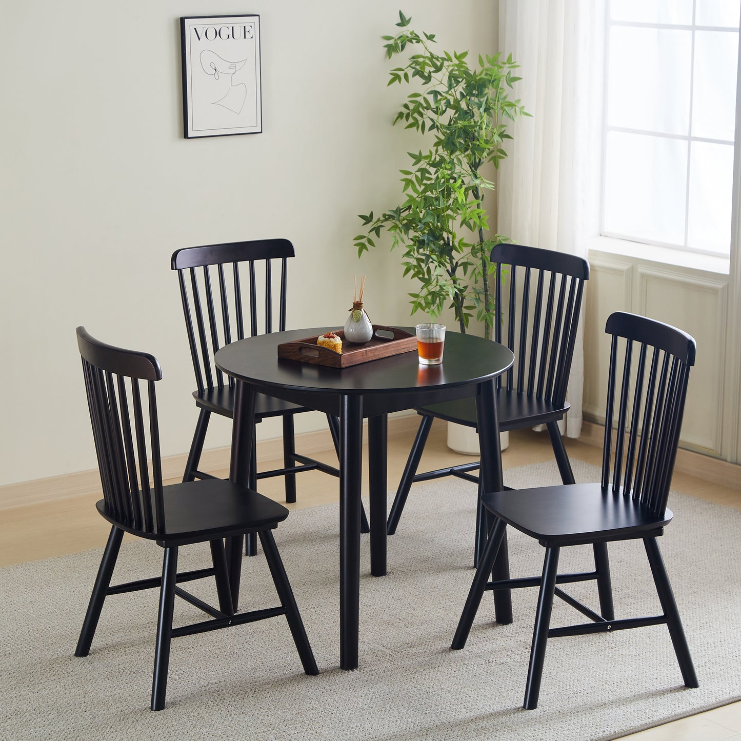 Black Round Table, all solid wood, can sit 2-4 people diameter 31.5 inches