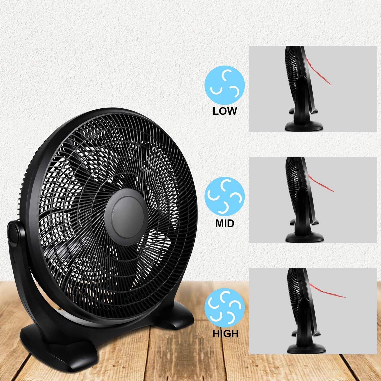 Simple Deluxe 18 Inch 3-Speed Plastic Floor Fans Oscillating Quiet for Home Commercial, Residential, and Greenhouse Use, Outdoor/Indoor, Black