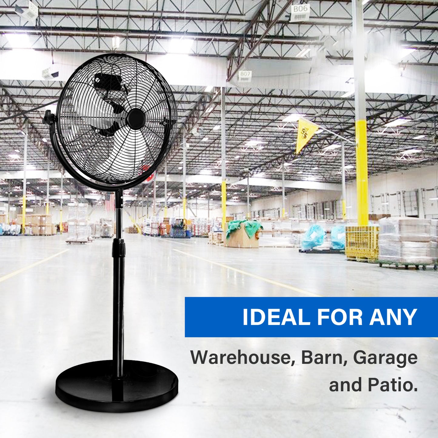 Simple Deluxe 18 Inch Pedestal Standing Fan, High Velocity, Heavy Duty Metal For Industrial, Commercial, Residential, Greenhouse Use, Black