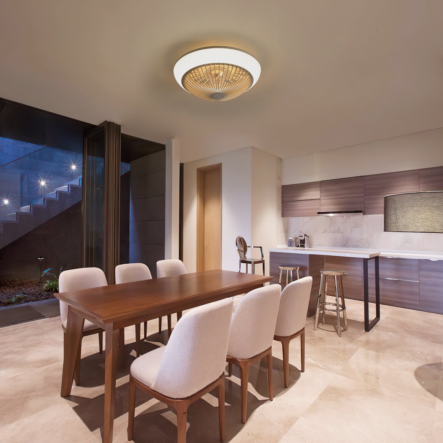 15 Inch RGB Dimmable Led Enclosed Ceiling Fan with Light Modern Bladeless 6 Speed Remote Control for Bedroom Kids Room Party