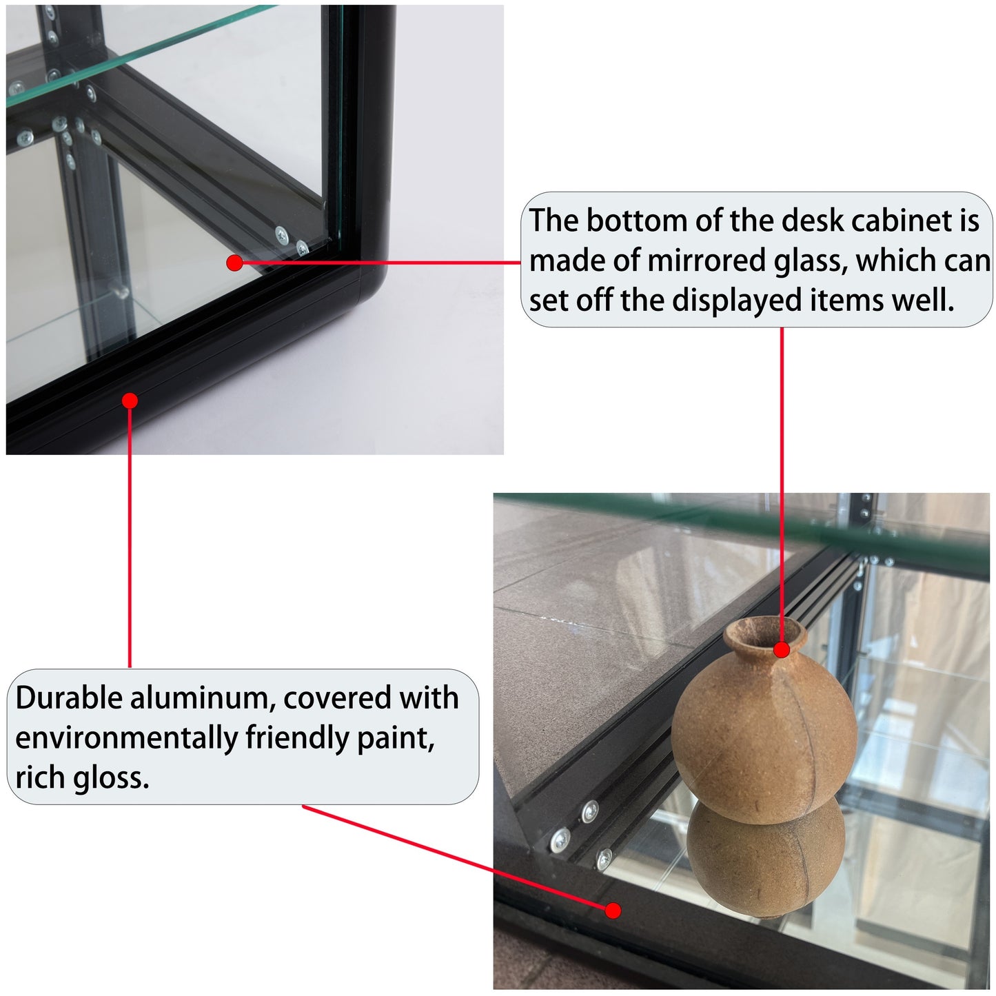 Tempered Glass Counter Top Display Showcase with Sliding Glass Door and Lock,Standard Aluminum Framing with Sliding Glass Door and Lock-display cabinet