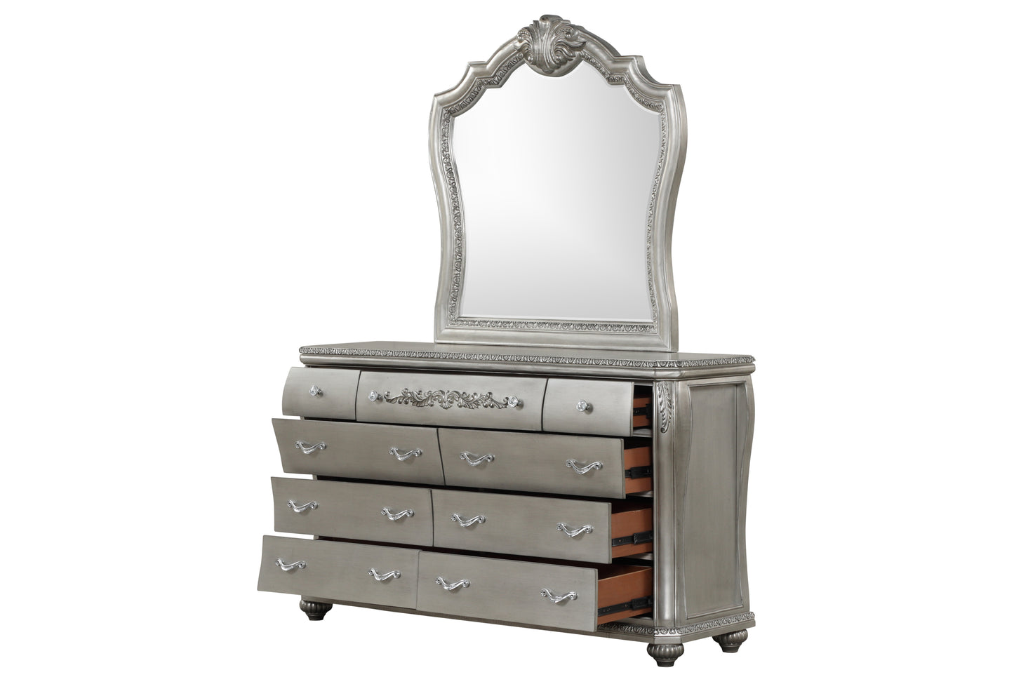 Destiny Traditional Style 9-Drawer Dresser With metal drawer pulls Made with Wood in Silver