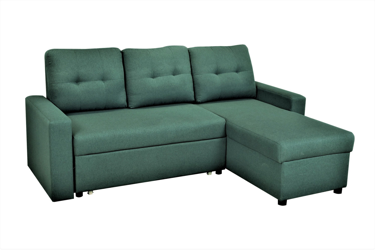 Container Furniture Direct Convertible L-Shaped Sectional Sleeper Sofa Bed, Stylish Apartment Furniture, Saving Pull Out Couch for Small Spaces and Living Rooms, Bluenish Green