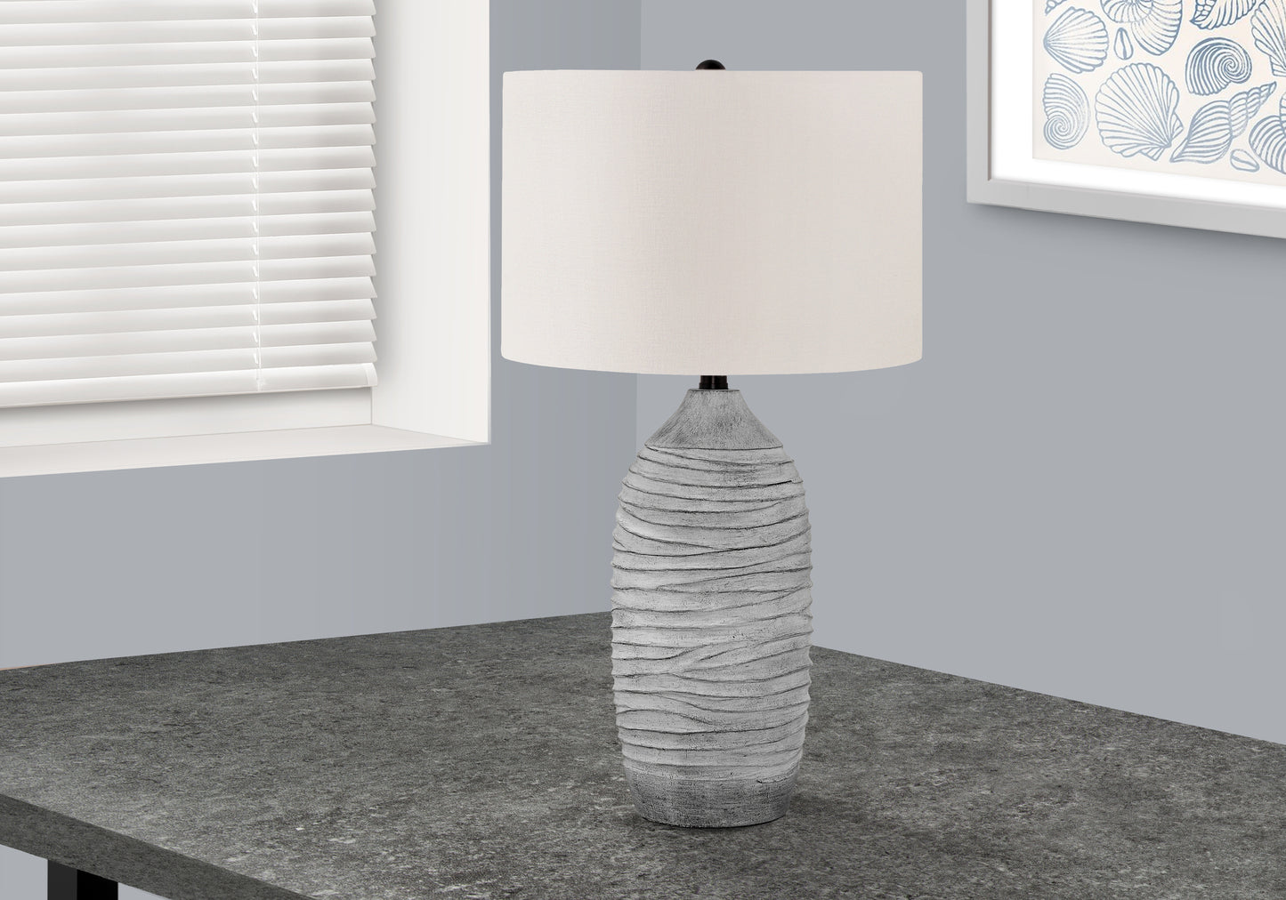 Lighting, 27"h, Table Lamp, Grey Resin, Ivory / Cream Shade, Modern