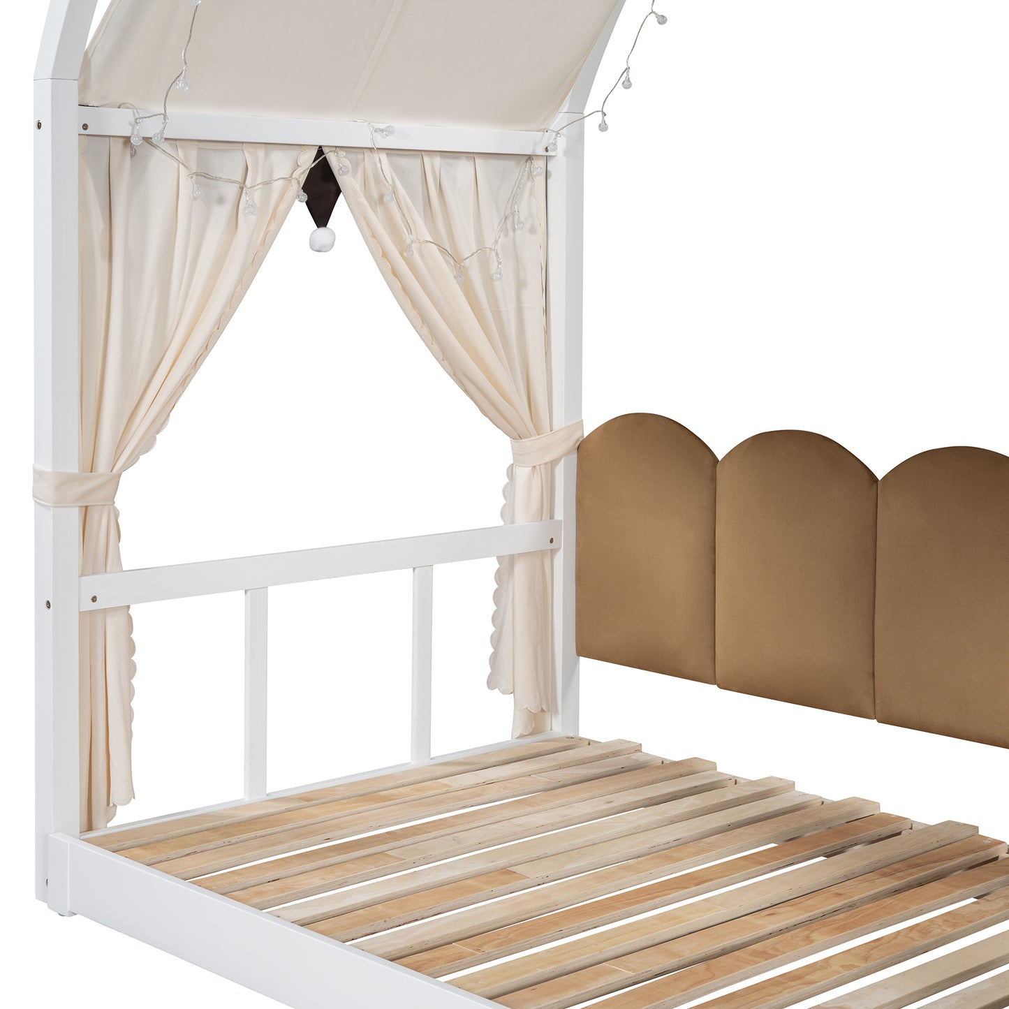 Twin Size Extended Bed With Arched Roof and Trundle, White