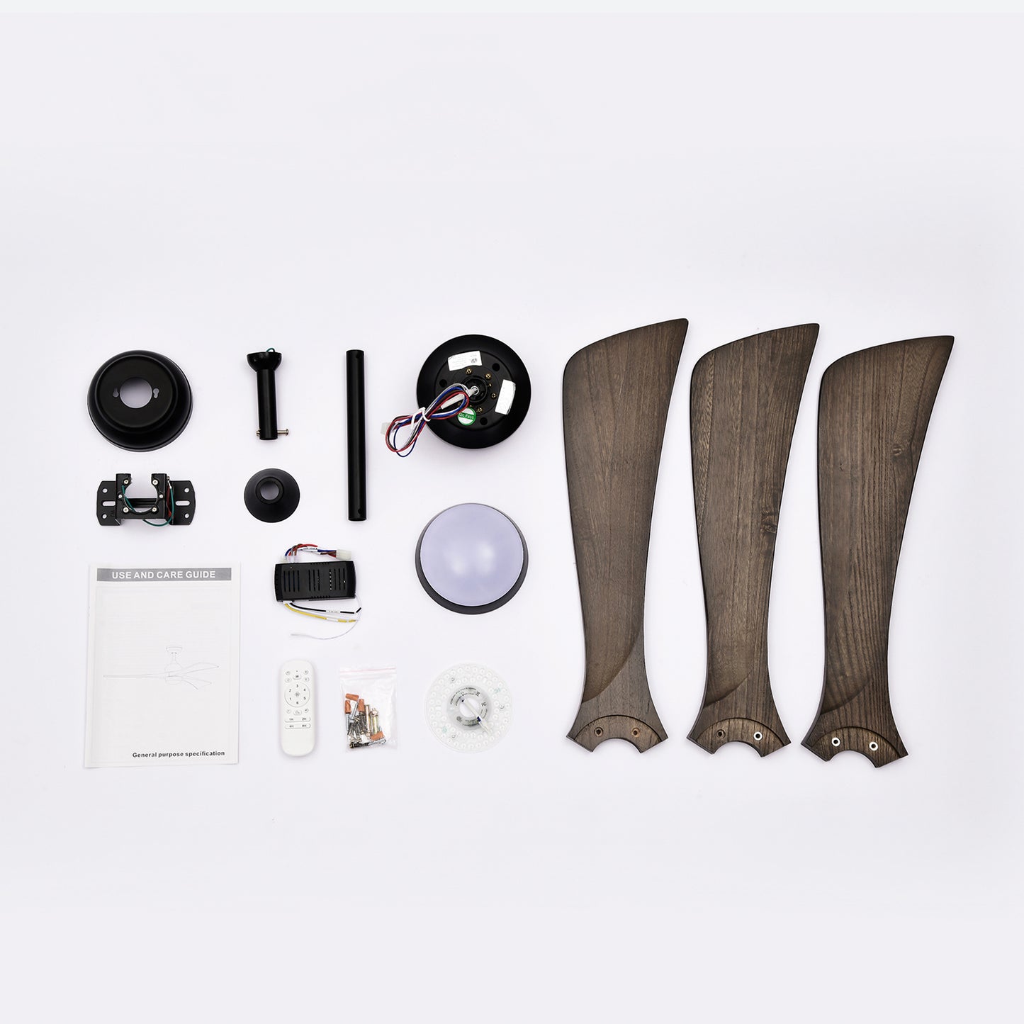 52" Ceiling Fan with Lights Remote Control,Quiet DC Motor 3 Blade Ceiling Fans 6 Speed Levels,Reversible Ceiling Fan, for Patio Living Room, Bedroom, Office,Indoor.(Matte Black +Black Walnut )