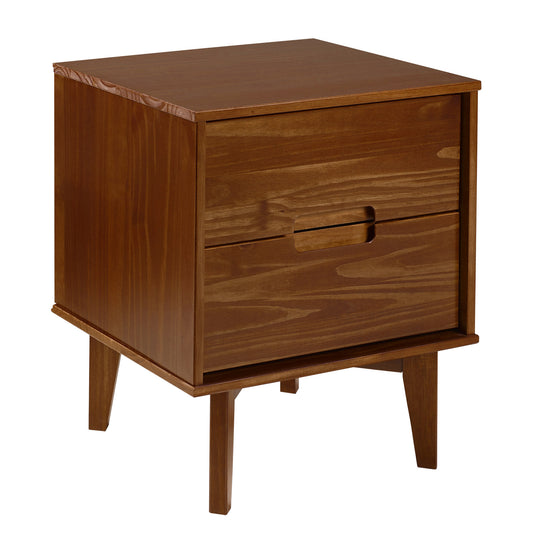 Mid-Century Modern 2-Drawer Solid Wood Nighstand with Cutout Handles - Walnut