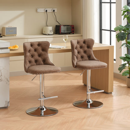 Swivel PU leather Barstools Adjusatble Seat Height from 25-33 Inch, Chrome base Bar Stools with Backs Comfortable Tufted for Home Pub and Kitchen Island, Beige,Set of 2,1512BR