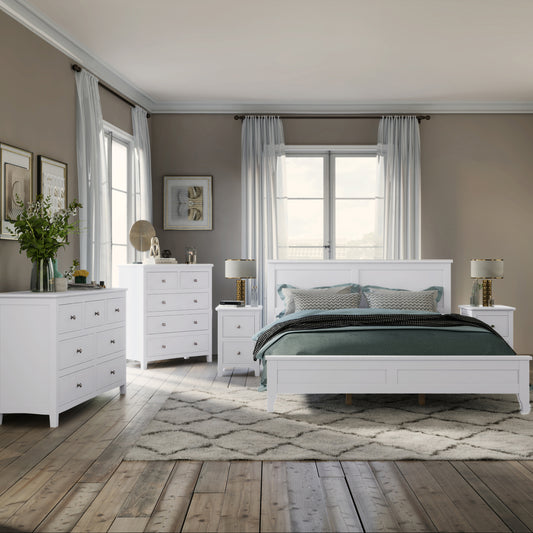 White Solid Wood 5 Pieces Queen Bedroom Sets(bed+nightstand*2+chest+dresser)old sku:BS515101AAK