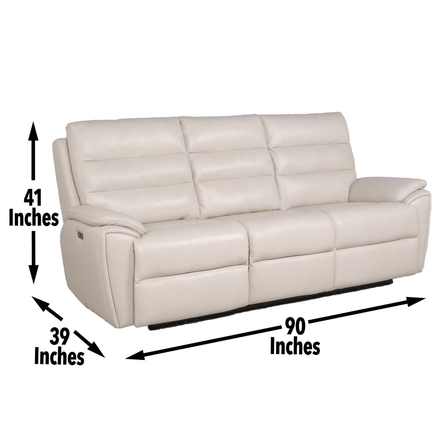 Modern Dual-Power Reclining Sofa - Power Footrest, Articulating Power Headrest - Top-Grain Leather, Horizontal Channeled Back, USB Ports