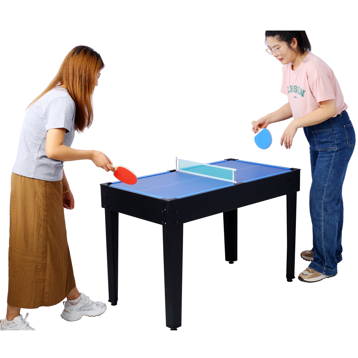 5-in-1 Multi-Game Table - Billiards, Push Hockey, Foosball, Ping Pong, and Basketball black/blue