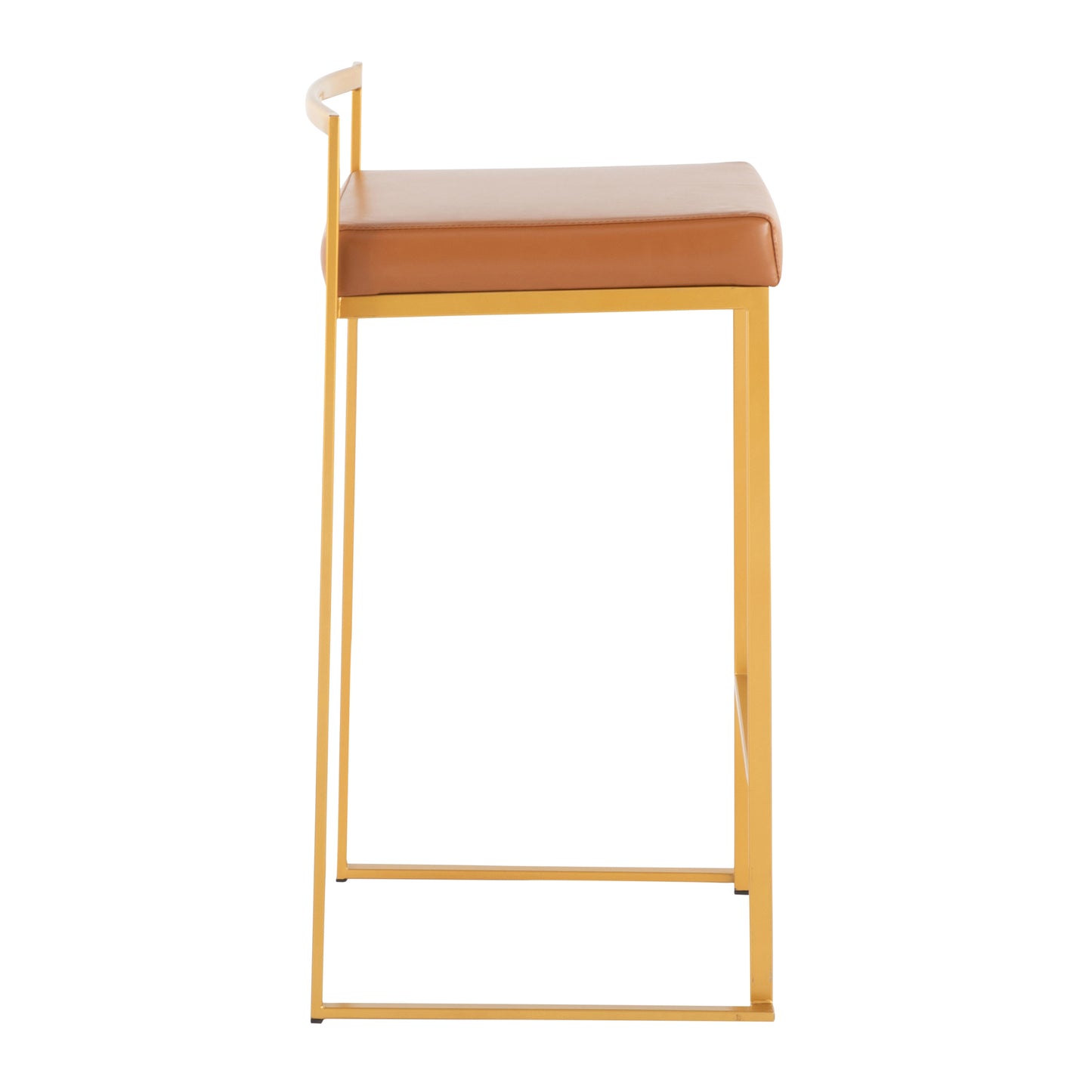 Fuji Contemporary Stackable Counter Stool in Gold with Camel Faux Leather Cushion by LumiSource - Set of 2