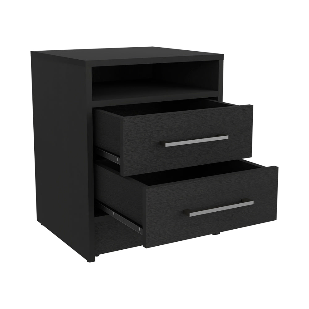 Nightstand Cartiz, Two Drawers, Black Wengue Finish