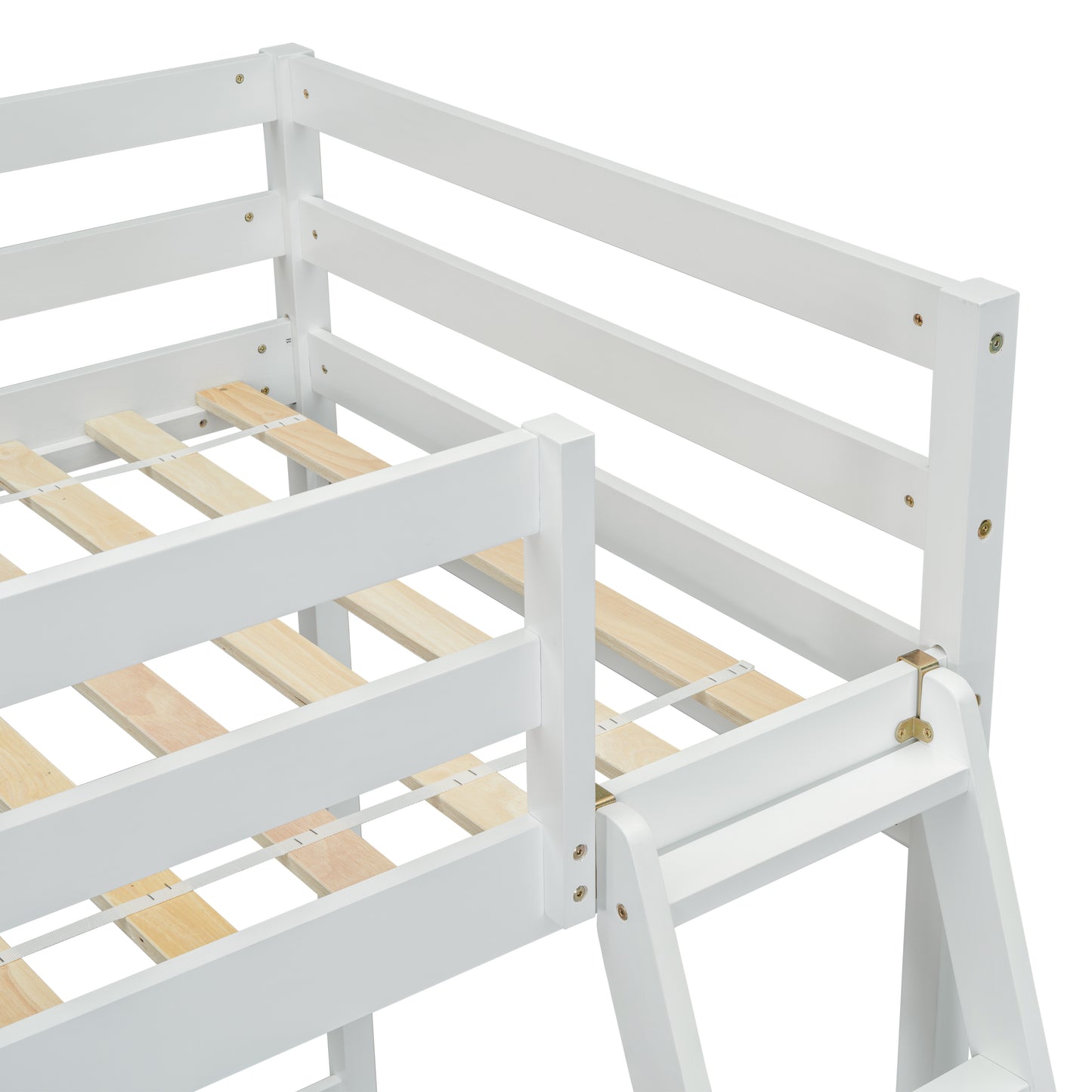 Twin Size High Loft Bed with inclined Ladder, Guardrails,White