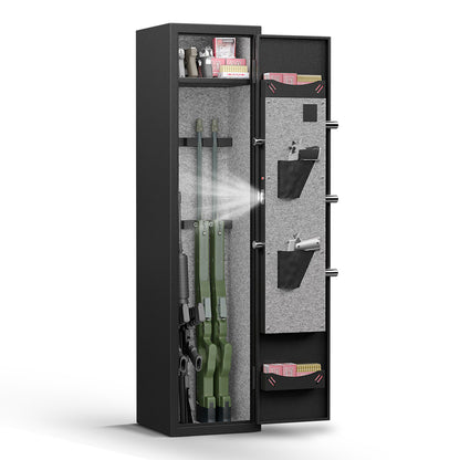 High-Security Steel Rifle Cabinet - 4-5 Gun Capacity, Electronic Lock, Solid Bolts, Dual Alarms, Silent Operation, LED Lighting