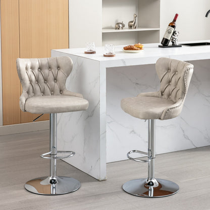 Swivel PU Barstools Adjusatble Seat Height from 25-33 Inch, Modern Upholstered Chrome base Bar Stools with Backs Comfortable Tufted for Home Pub and Kitchen Island,Olive-Green, SW1844BG