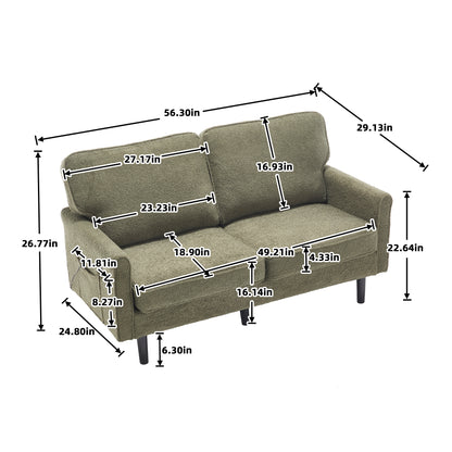 COOLMORE Loveseat Sofa, Mid Century Modern Love Seat, 2 Seater Sofa Couches for Living Room, Small Couch with USB & Removable Pillow Cover, Comfy Couch for Bedroom, Apartment (Green)