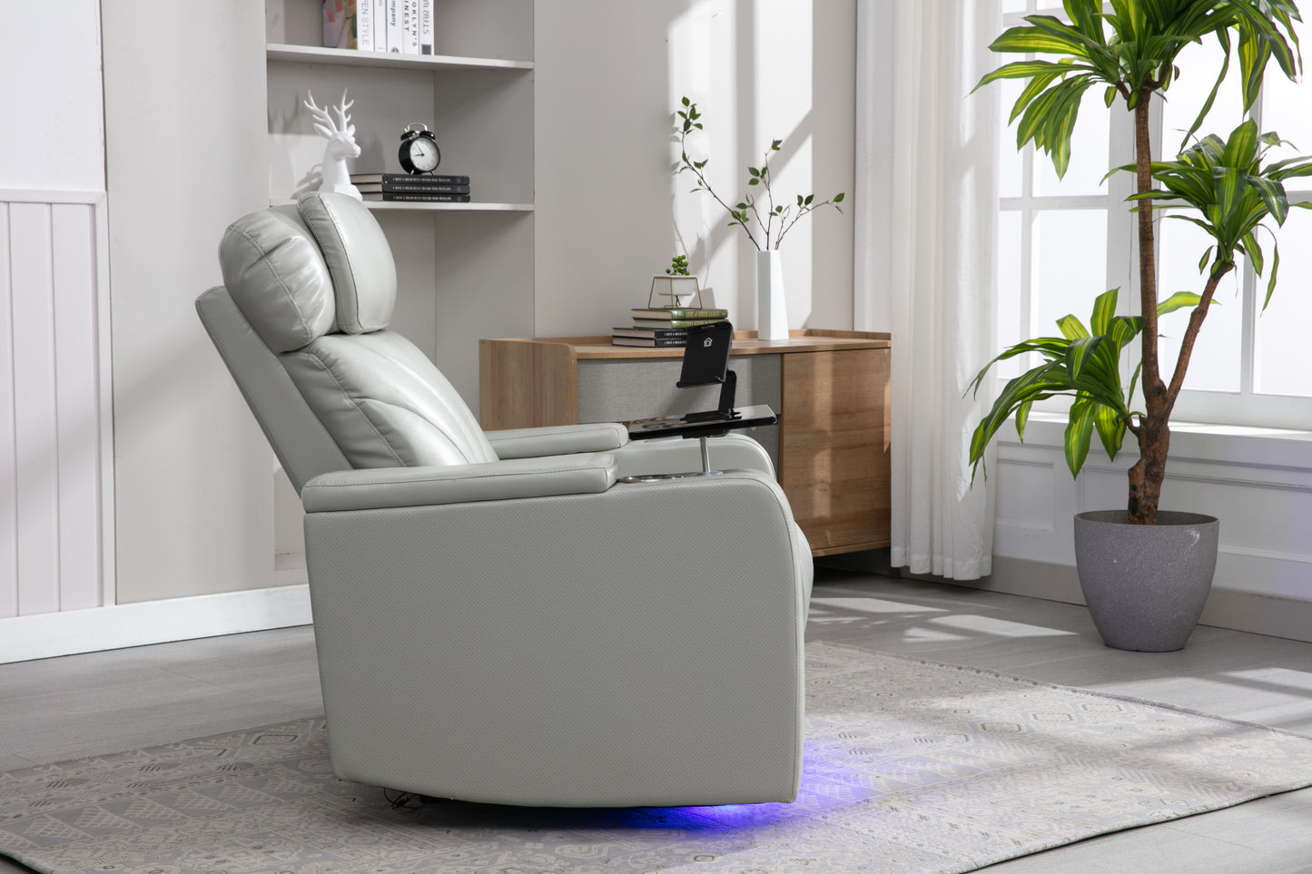 Power Motion Recliner Electric Power Recliner with USB Charging Port, Hidden Arm Storage, Convenient Cup Holder and Bluetooth Speaker, Light Grey(Old Sku:SG000800AAE)